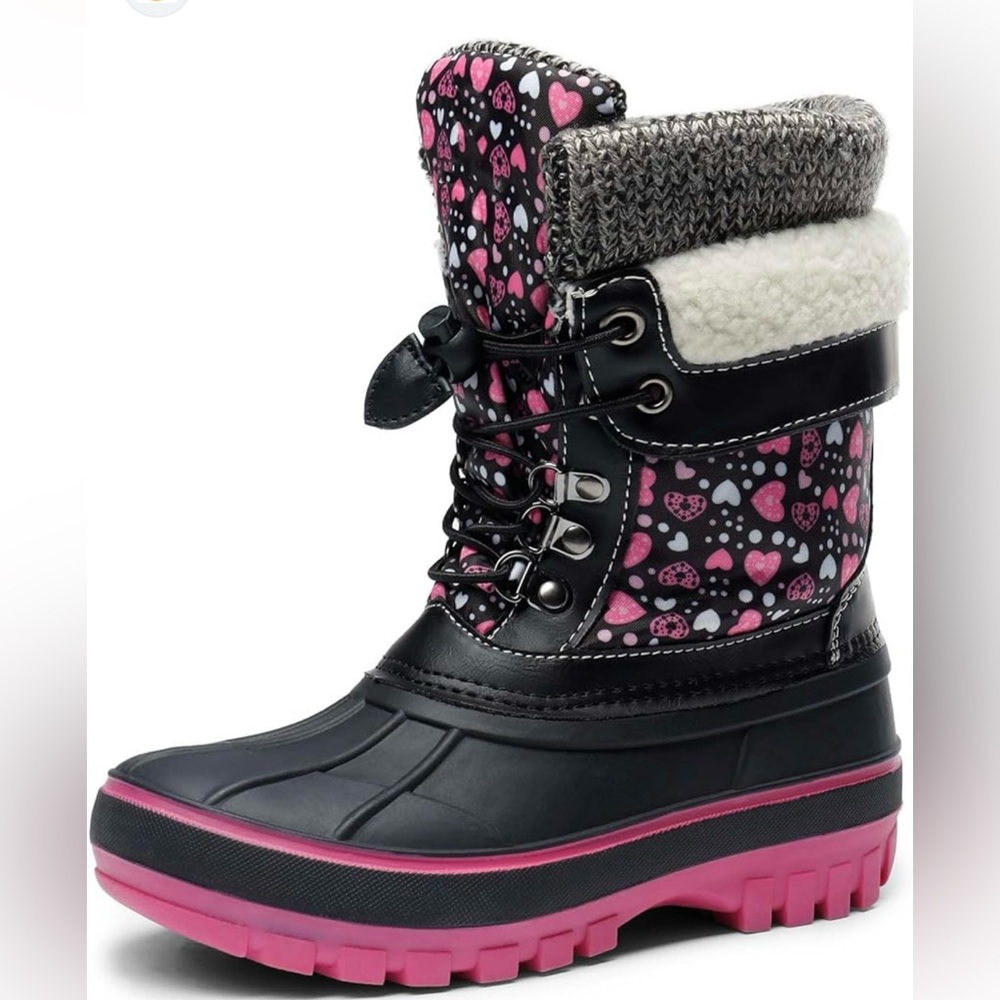 Heart Pattern Winter Boots with Pink Sole
Insulated & Waterproof NEW